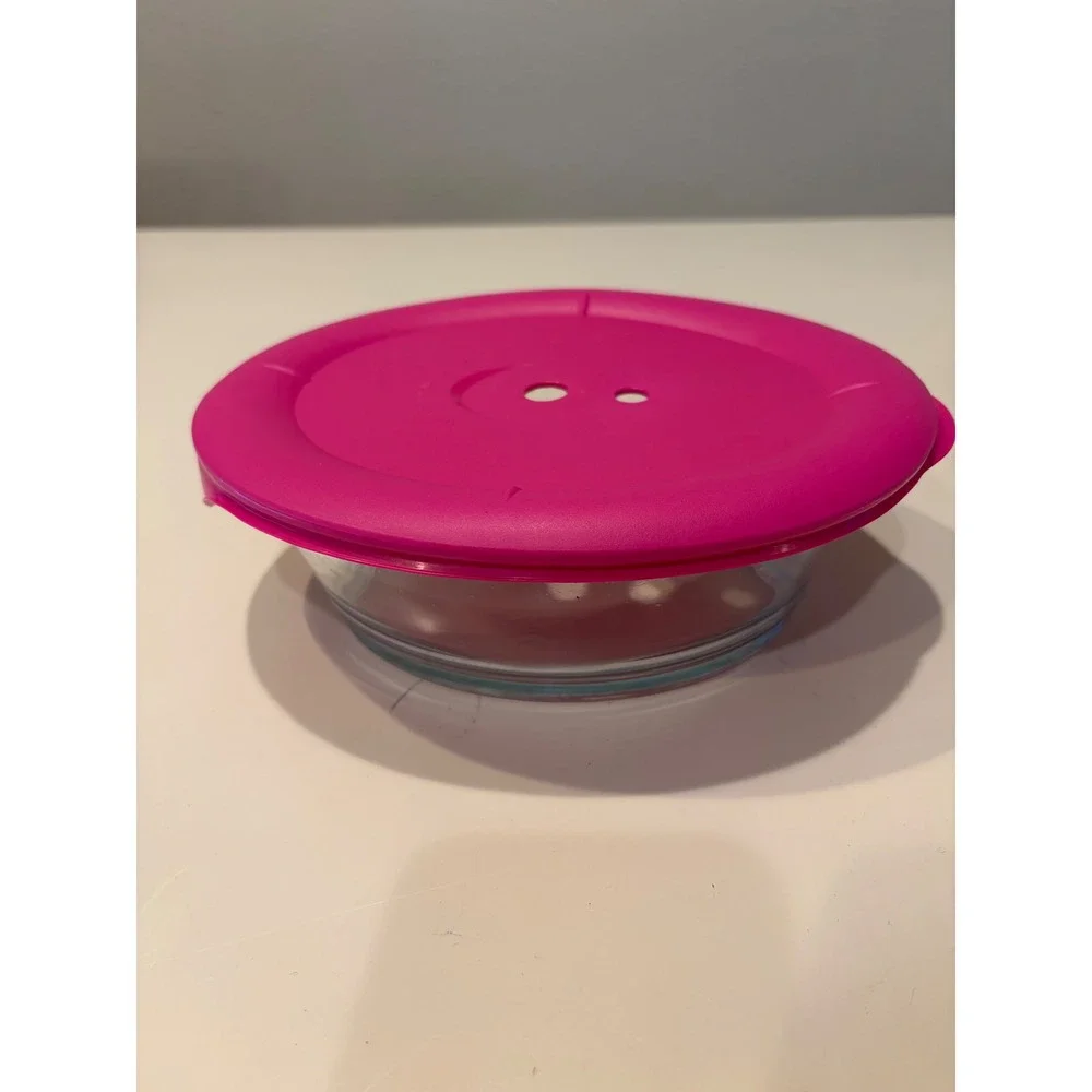 Pyrex Glass Food Storage Set 2pc Pink Vented Lids Divided 3.6 Cup & 2 Cup Round